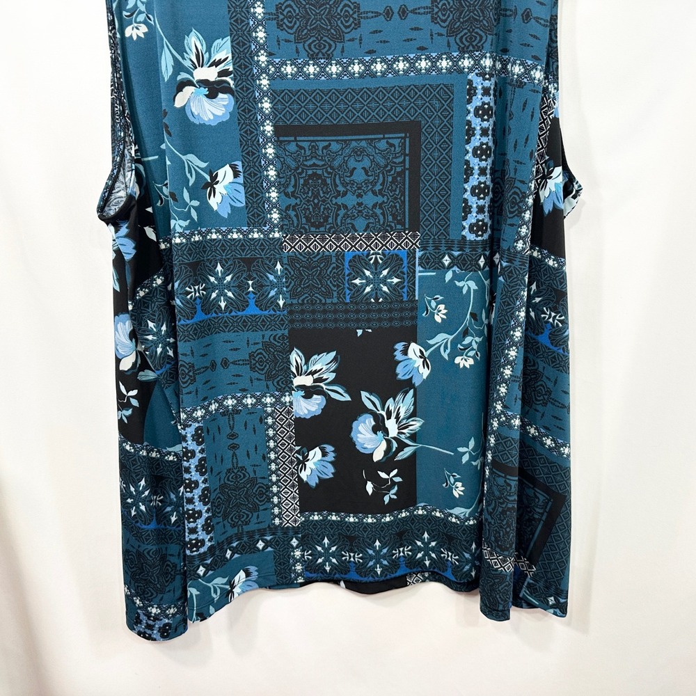 Catherines Plus Size 30/32W Tank Top 4X Teal Blue Floral Patchwork Boho 909 - Picture 5 of 8